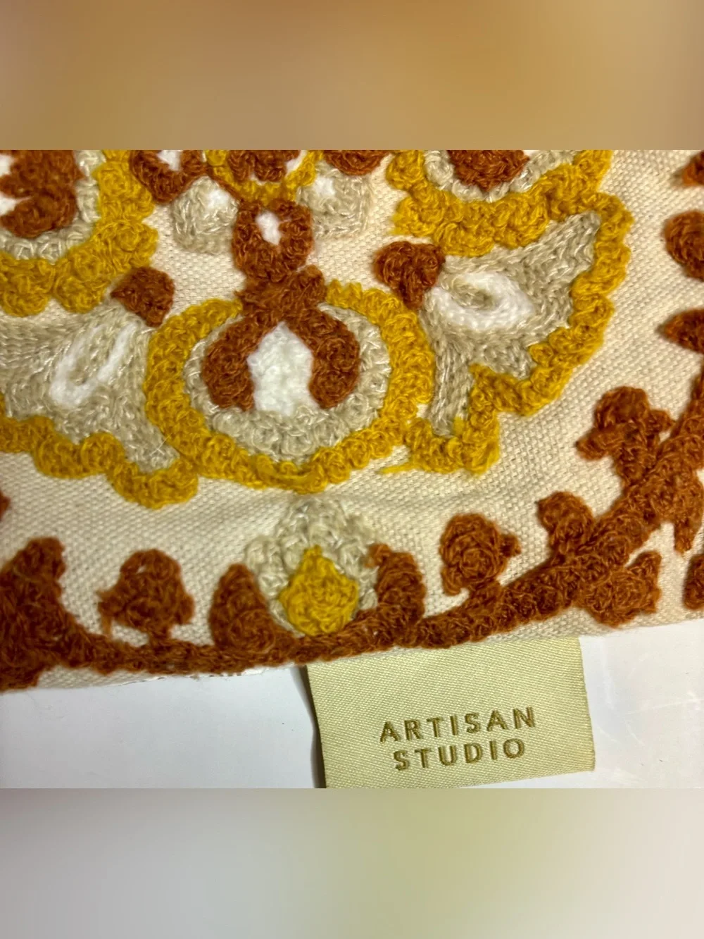 Embroidered Cream, Mustard & Brown Accent Pillow Covers lot of 2